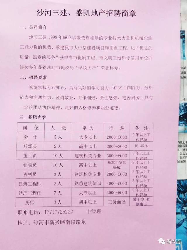 沙河招工群最新招聘信息概览